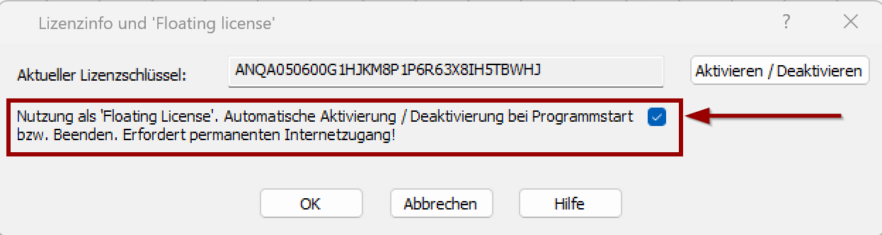 Nutzung als Floating Lizenz