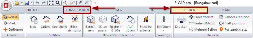 Wechsel zwischen Grundriss und Ansicht